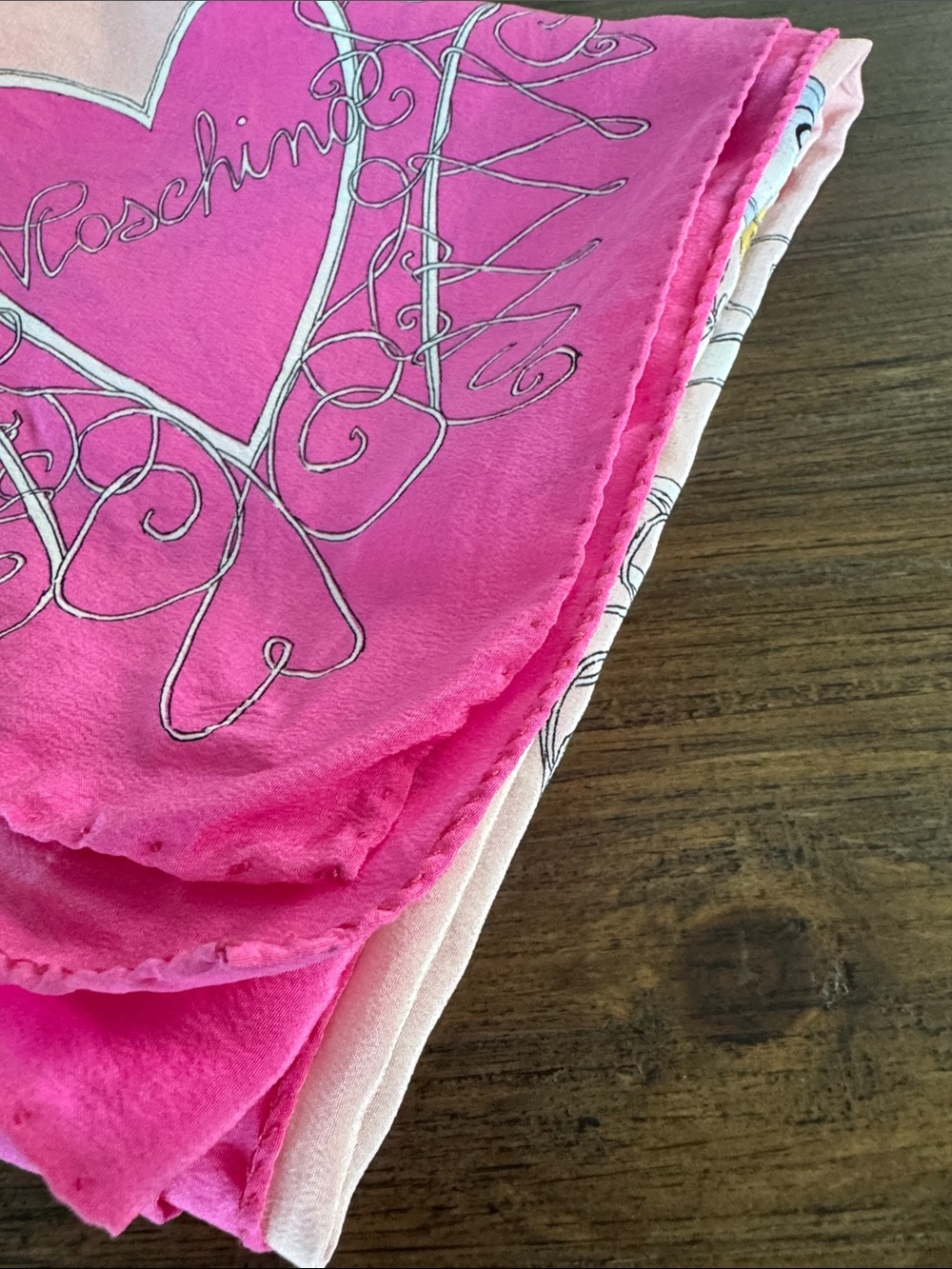 VTG 2001 Moschino Pink Silk Scarf Popeye Olive Oyl In Love We Trust - Picture 12 of 12